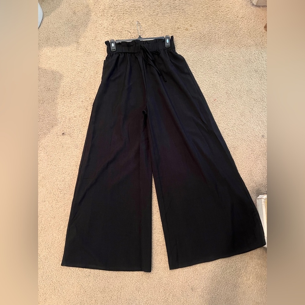 Wide Leg Black Drawstring Pants - Picture 2 of 11